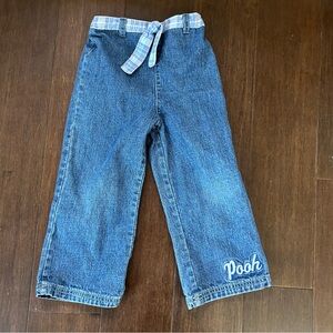 Vintage Pooh Blue Denim Pull-On Jeans with Plaid Waist Tie